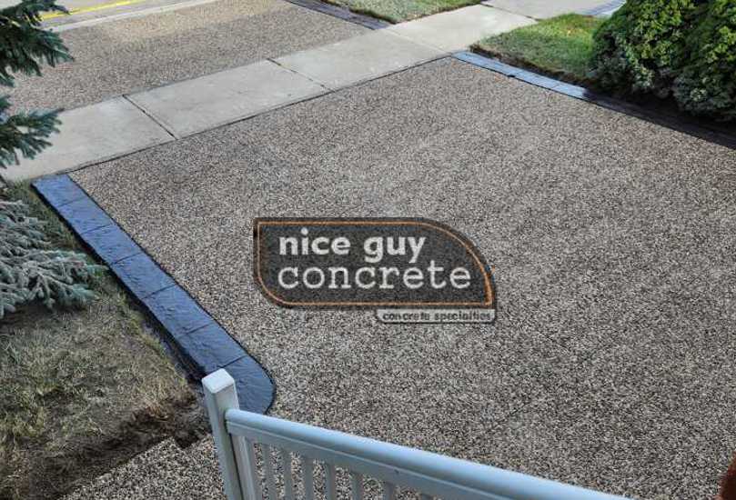 Concrete driveway with new construction