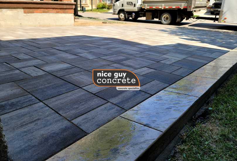 Close-up of stamped concrete patio